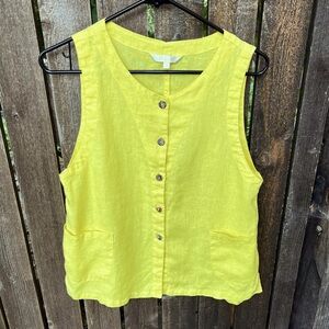 Kleen 100% Linen Button Down Tank Top Blouse In Yellow Sz S